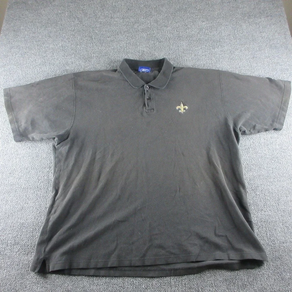 New Orleans Saints Shirt Mens 2XL Black NFL Football Reebok Polo Short Sleeve